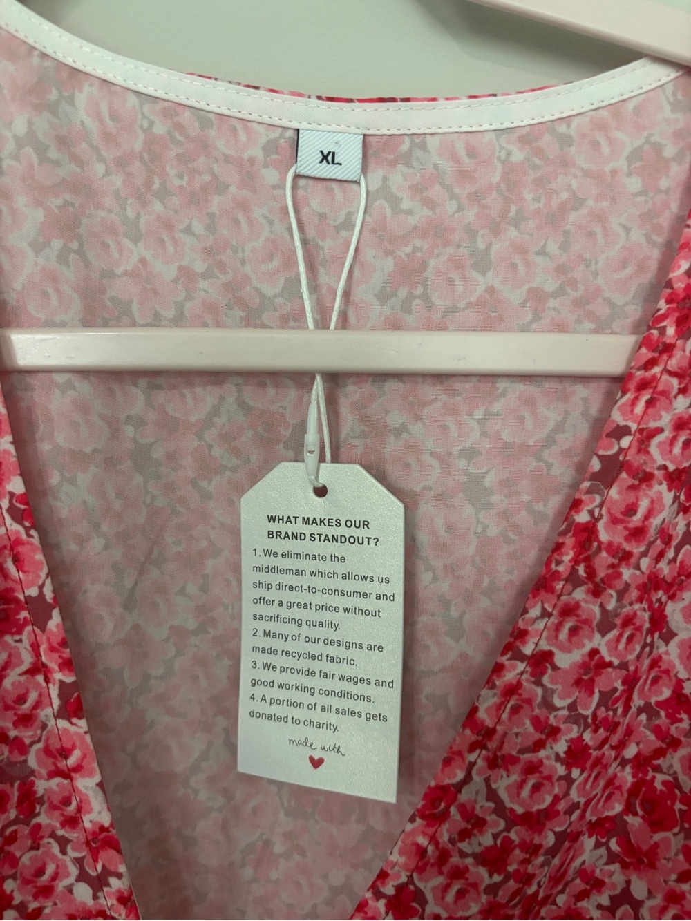 Source Unknown Pink Floral V-Neck Long Sleeve Dress-Size XL - PTP 22” Length 37” - Picture 3 of 4